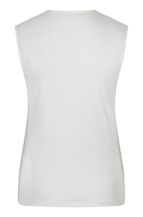 Esqualo women's white sleeveless crewneck T-Shirt with broad shoulders and straight hem, back view