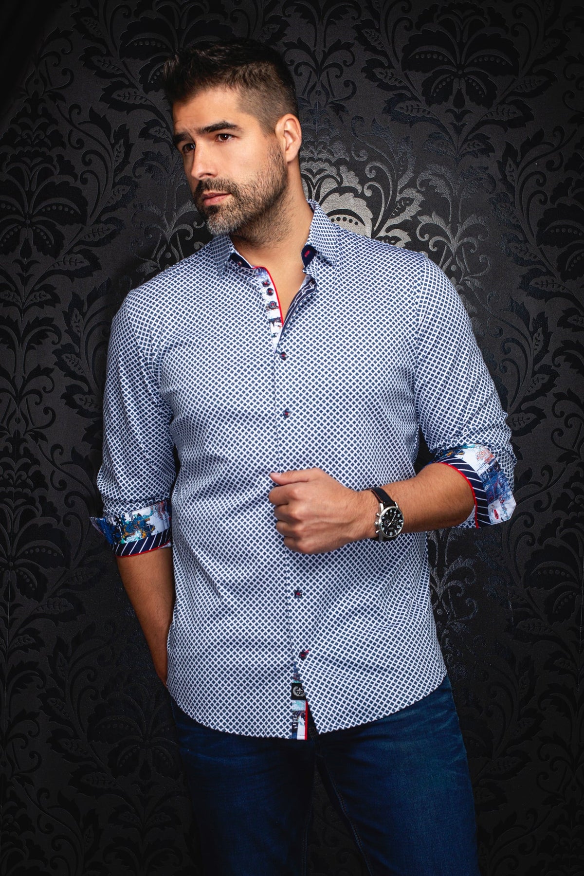 Chemise manches longues en Knit pour homme par Au Noir | FIERO Blanc Marine | Boutique Vvög, inventaire complet de la marque Au Noir