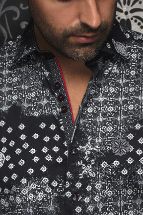 Chemise manches longues pour homme par Au Noir | FLORIANI Noir Rouge | Boutique Vvög, inventaire complet de la marque Au Noir