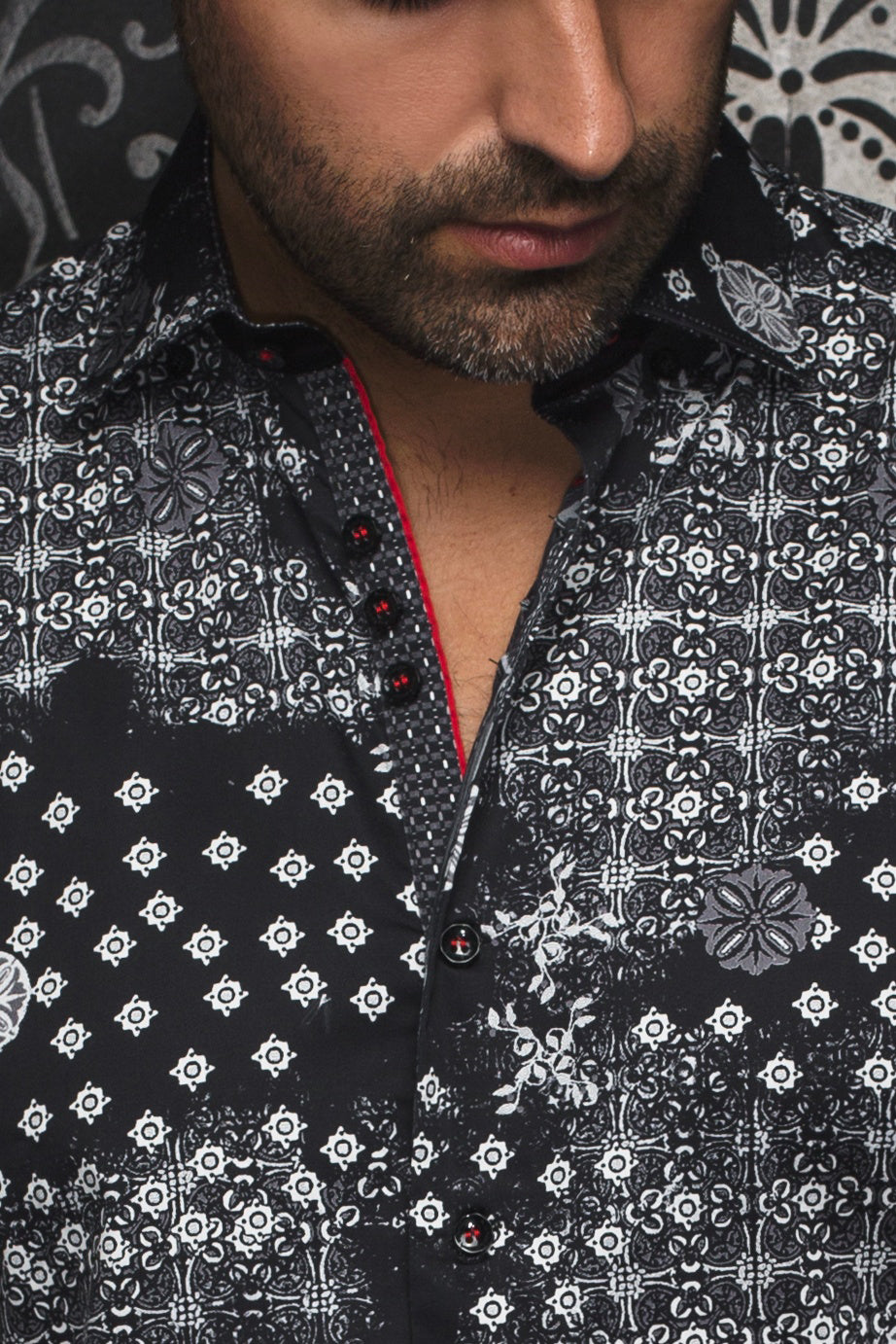 Chemise manches longues pour homme par Au Noir | FLORIANI Noir Rouge | Boutique Vvög, inventaire complet de la marque Au Noir
