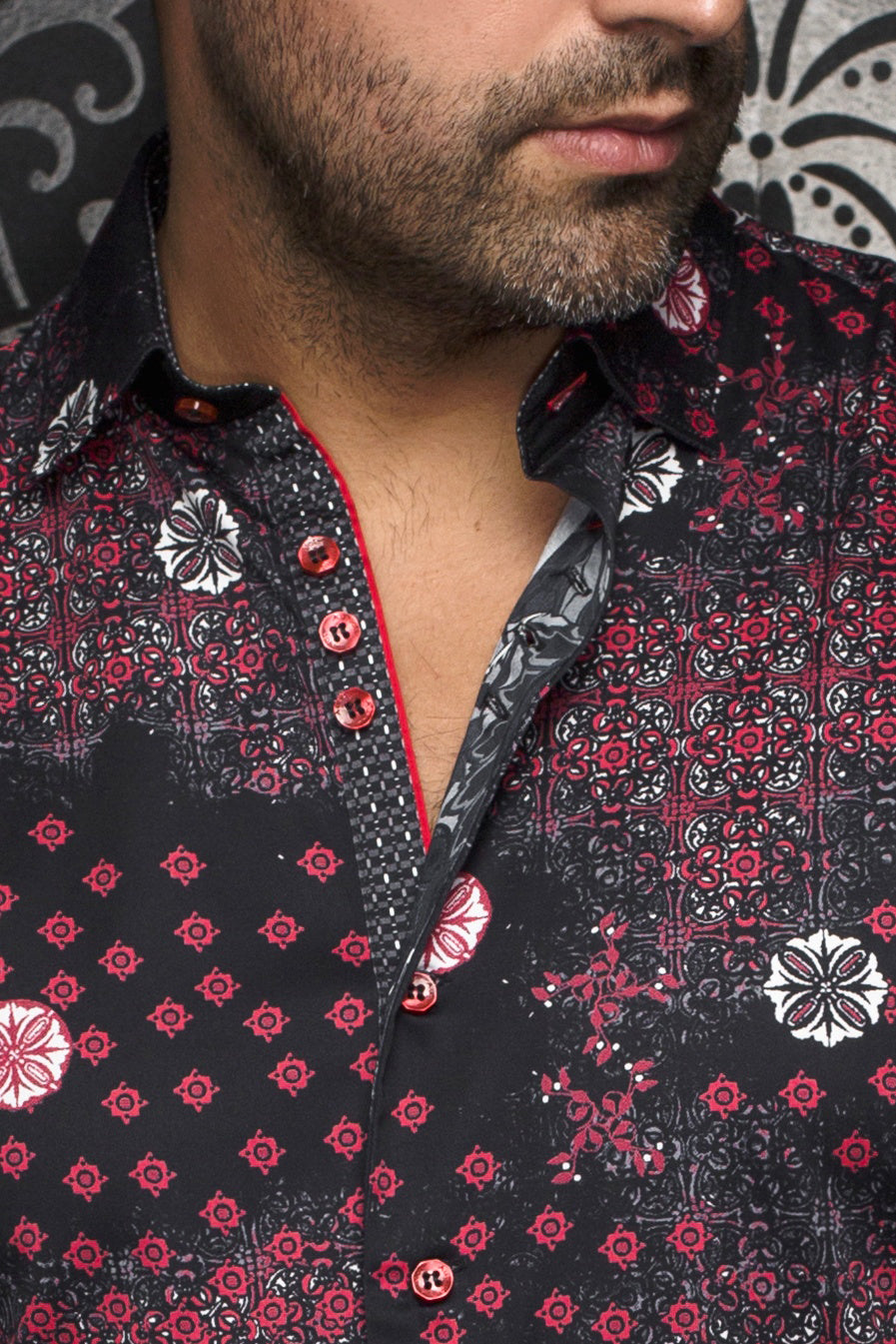 Chemise manches longues pour homme par Au Noir | FLORIANI Noir Rouge | Boutique Vvög, inventaire complet de la marque Au Noir
