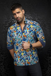 Chemise manches longues en Knit pour homme par Au Noir | FLORINA Turquoise Multi | Boutique Vvög, inventaire complet de la marque Au Noir