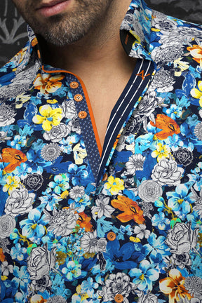 Knit long sleeve shirt for men by Au Noir | FLORINA Turquoise Multi | Boutique Vvög, complete inventory of the Au Noir brand