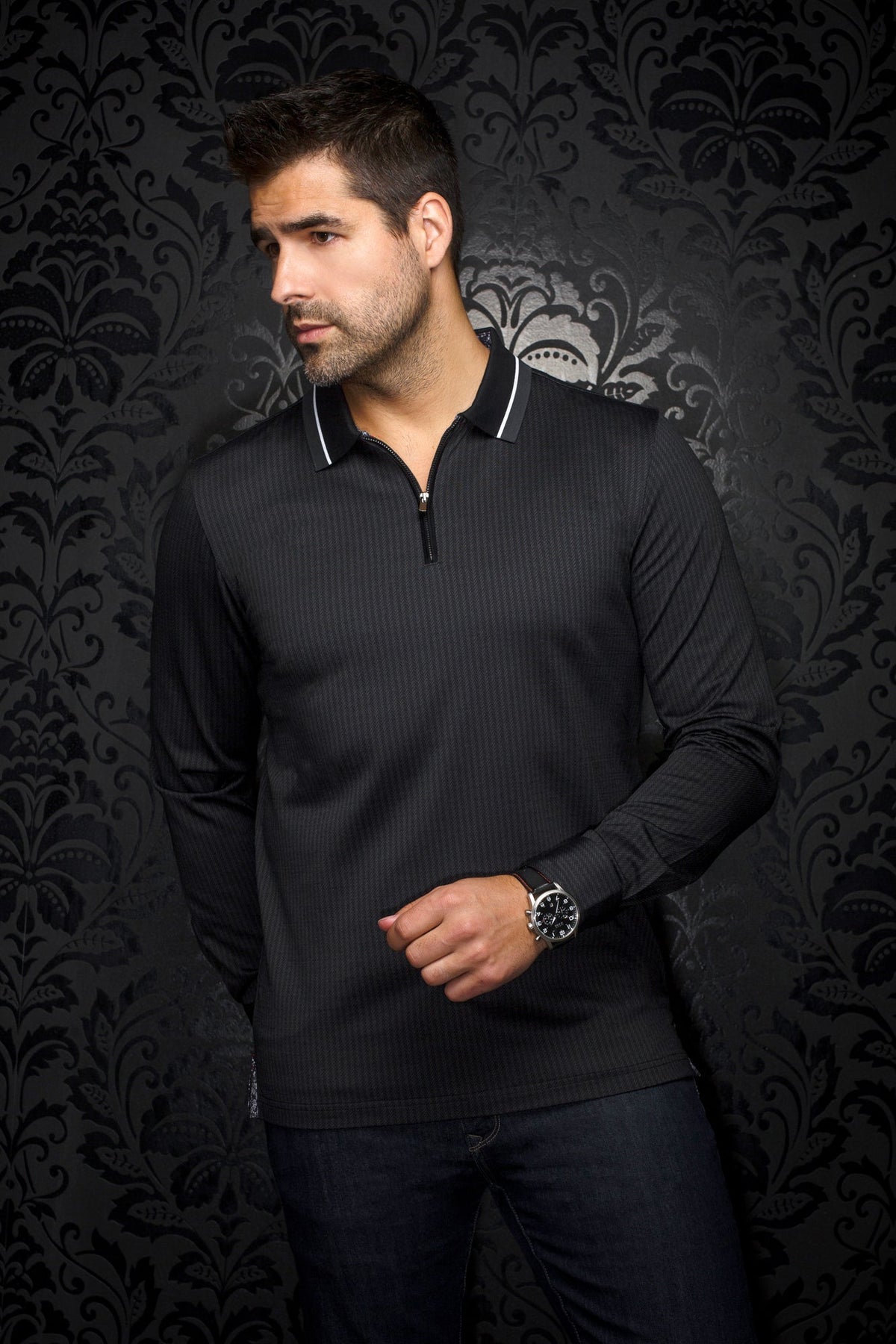 Polo manches longues pour homme par Au Noir | FEDERICO Noir | Boutique Vvög, inventaire complet de la marque Au Noir