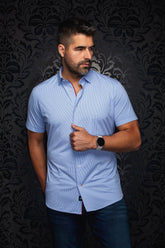 Chemise en nylon pour homme par Au Noir | GALVIN(SS) Bleu Clair | Boutique Vvög, vêtements mode pour homme et femme