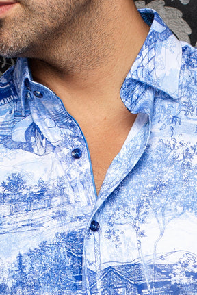 Chemise manches courtes en Knit extensible pour homme par Au Noir | GAVELSTON (SS) Bleu Pâle | Boutique Vvög, inventaire complet de la marque Au Noir