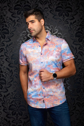 Chemise manches courtes en Knit extensible pour homme par Au Noir | GAVELSTON (SS) Orange | Boutique Vvög, inventaire complet de la marque Au Noir