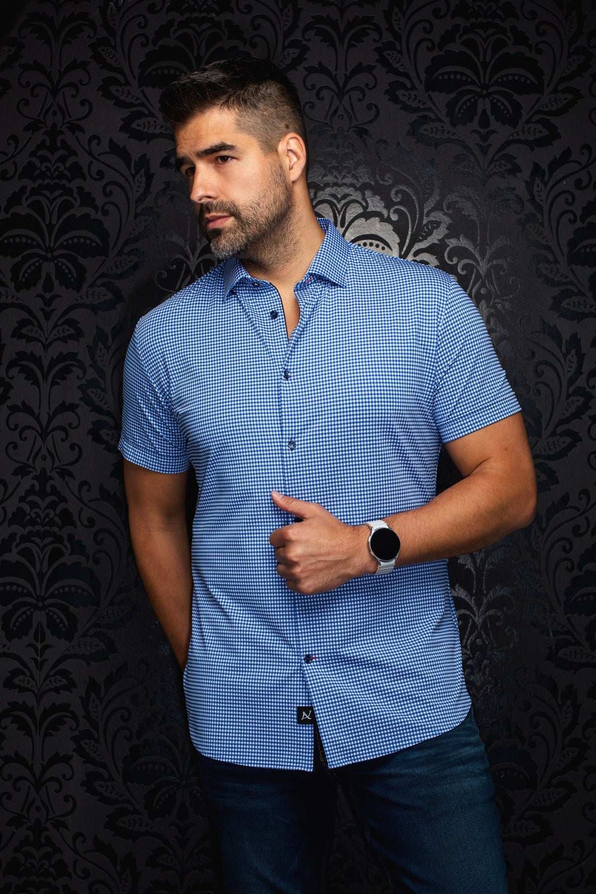 Chemise en nylon pour homme par Au Noir | GENOVA(SS) Bleu | Boutique Vvög, vêtements mode pour homme et femme