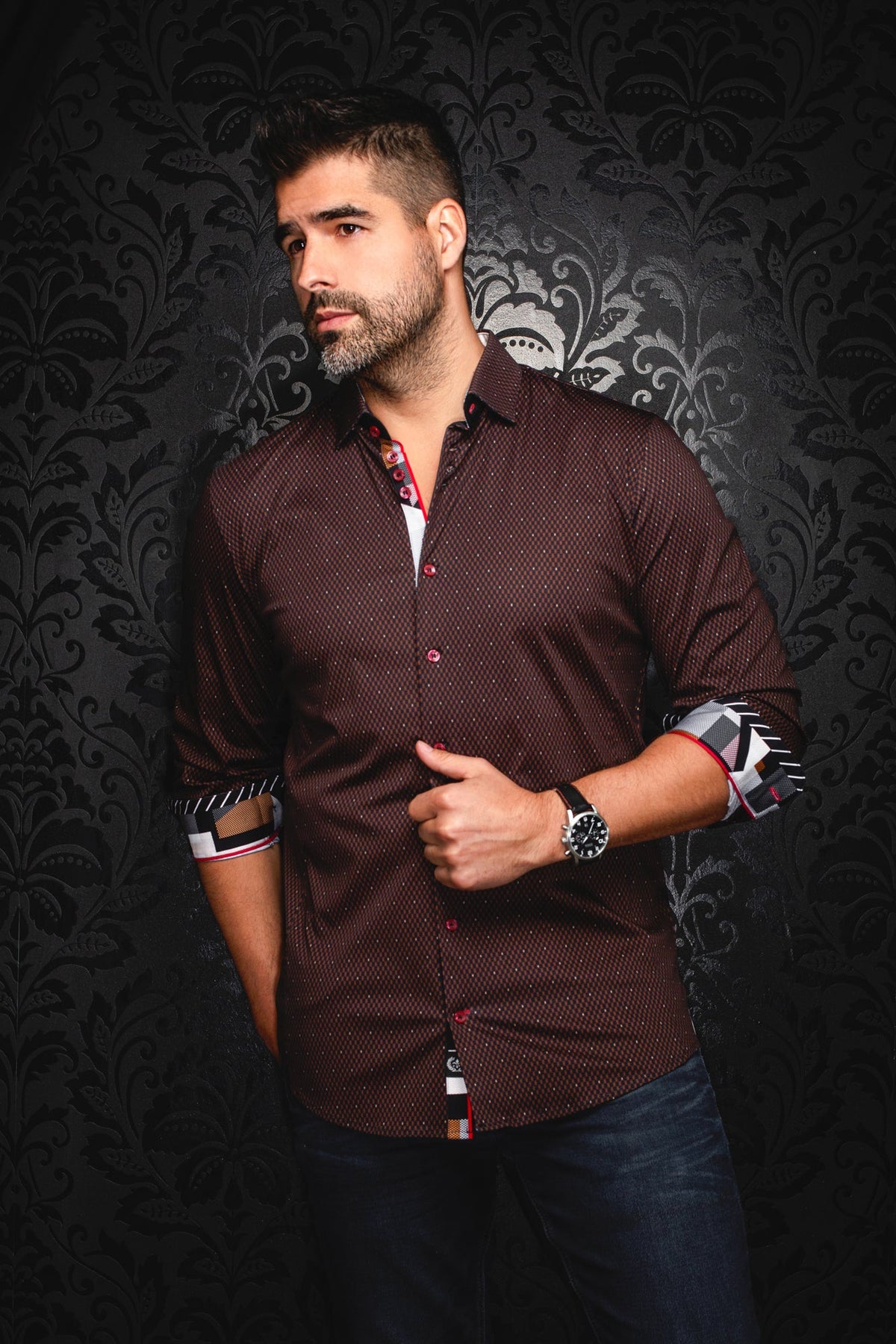 Chemise manches longues en Knit pour homme par Au Noir | HOUND Noir Châtaigne | Boutique Vvög, inventaire complet de la marque Au Noir