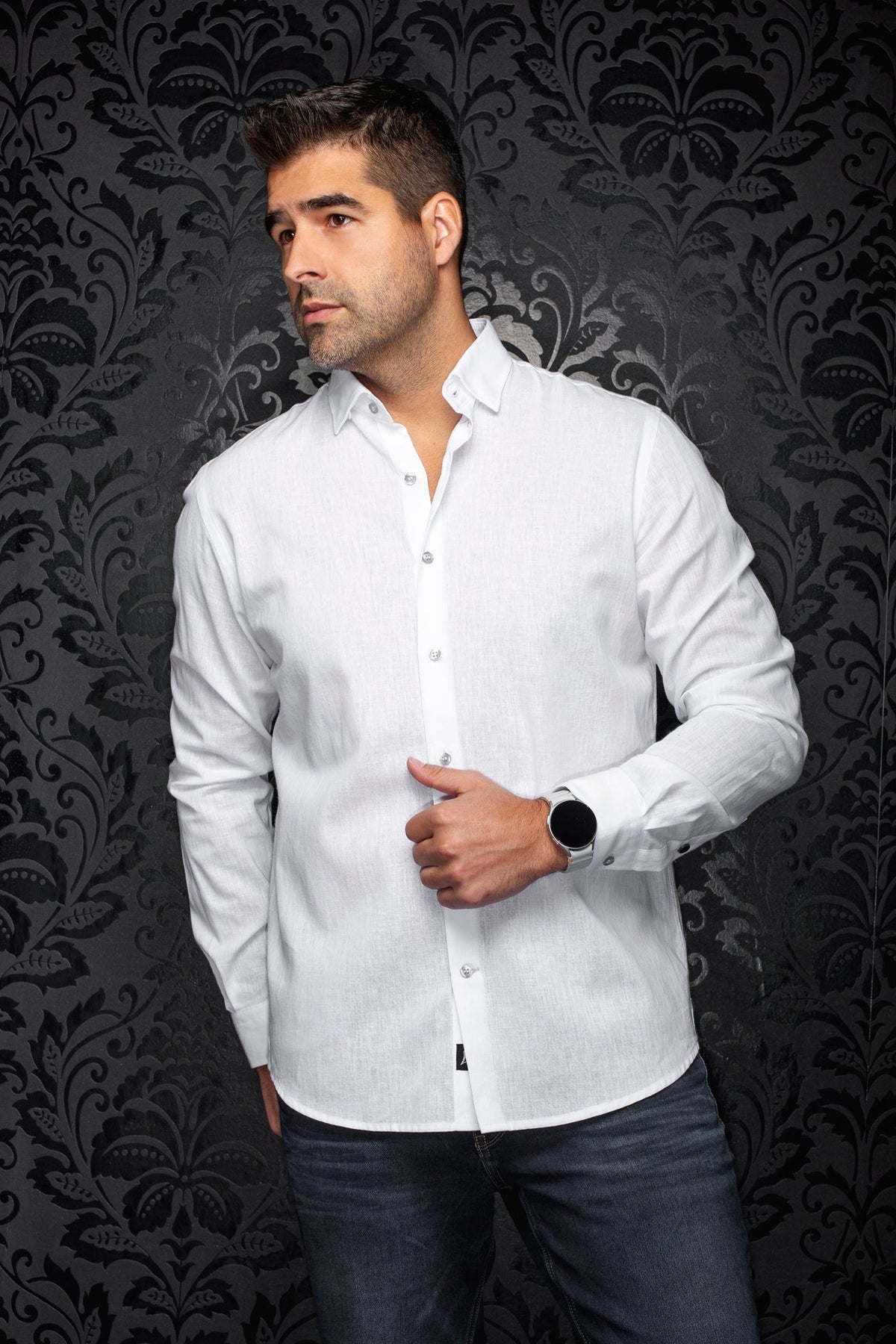 Chemise manches longues en lin pour homme par Au Noir | HUMPHREY Blanc | Boutique Vvög, inventaire complet de la marque Au Noir