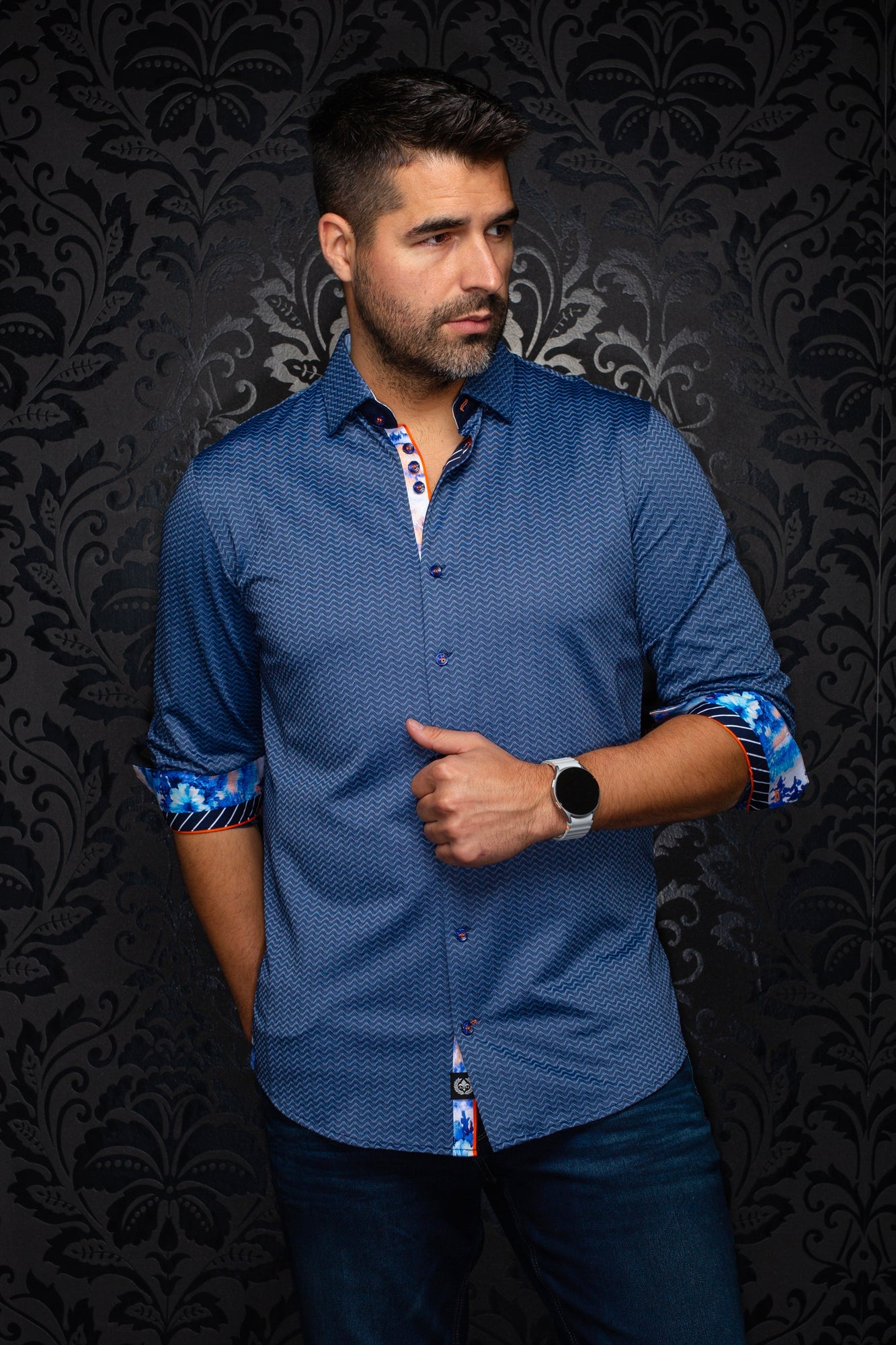 Chemise manches longues en Knit extensible pour homme par Au Noir | IRONBARK Marine | Boutique Vvög, inventaire complet de la marque Au Noir