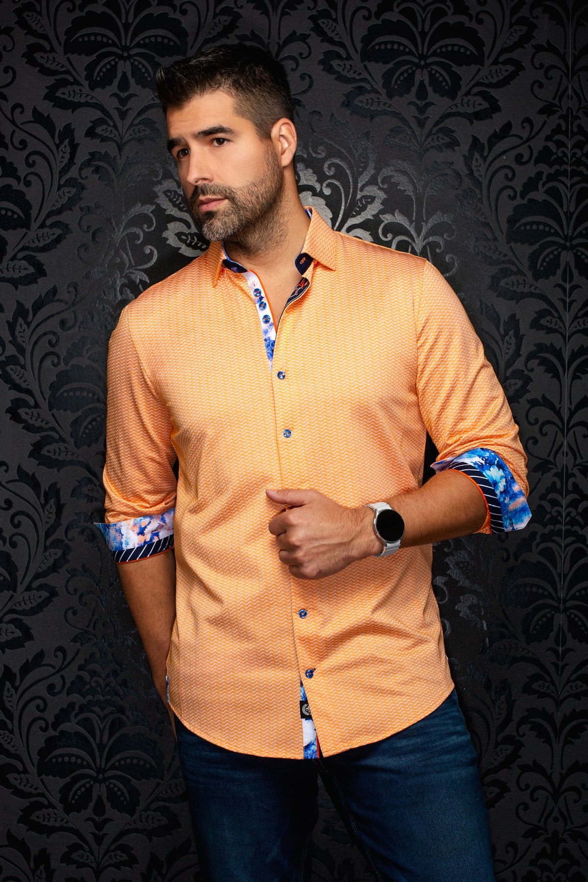 Chemise manches longues en Knit extensible pour homme par Au Noir | IRONBARK Orange | Boutique Vvög, inventaire complet de la marque Au Noir