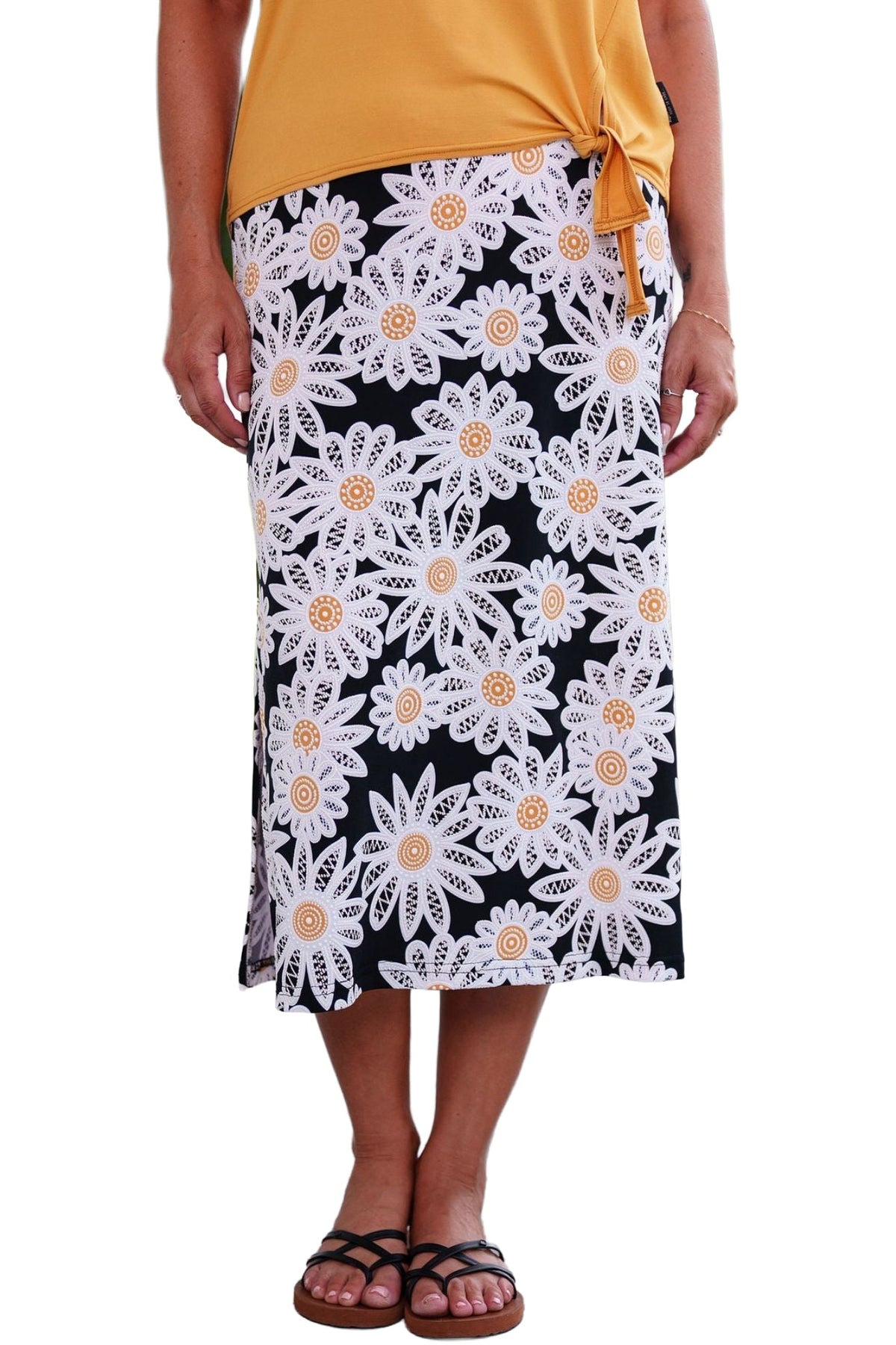 Jupe 7/8 pour femme par Rien ne se perd, tout se crée | Fiesta Marguerites Blanc | Boutique Vvög, vêtements mode pour homme et femme