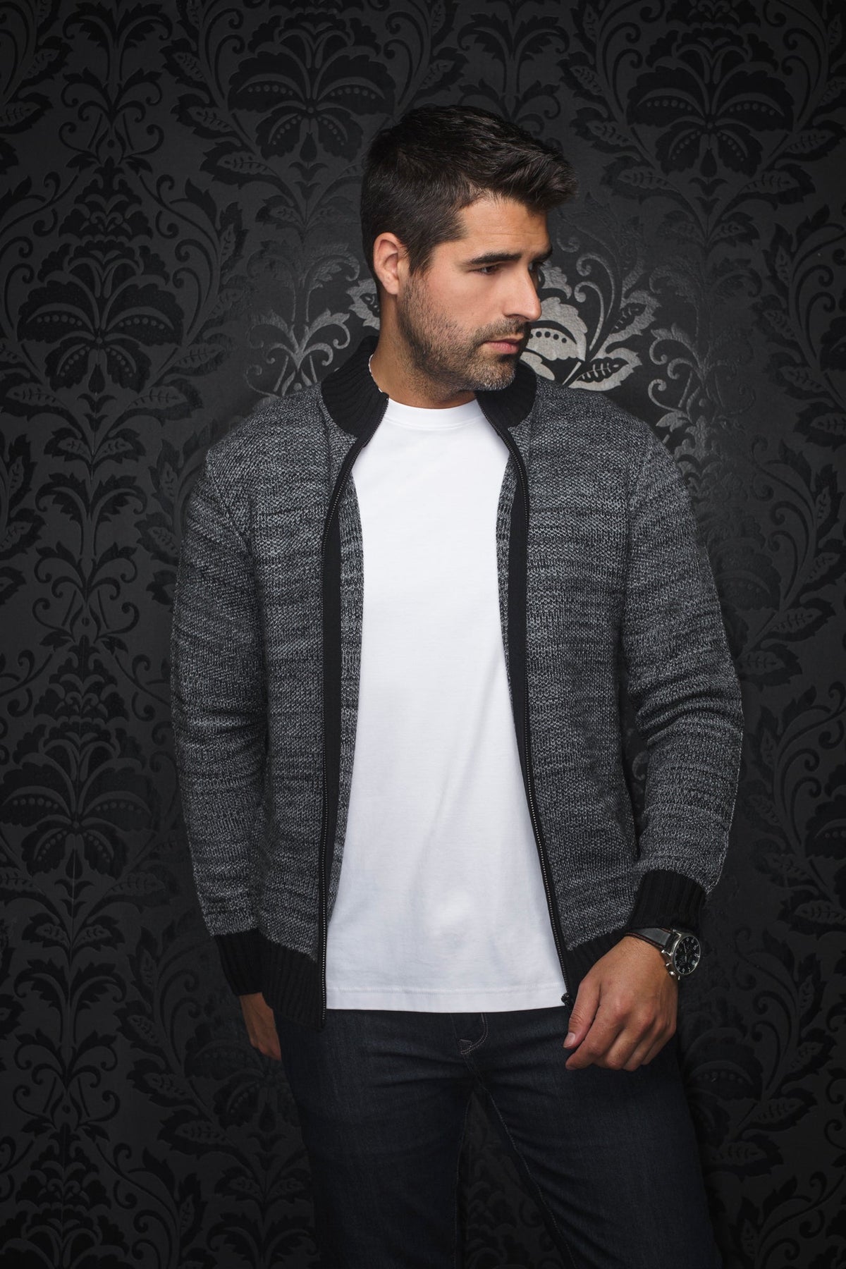 Veste en laine mérino pour homme par Au Noir | KOSKI Gris | Boutique Vvög, inventaire complet de la marque Au Noir