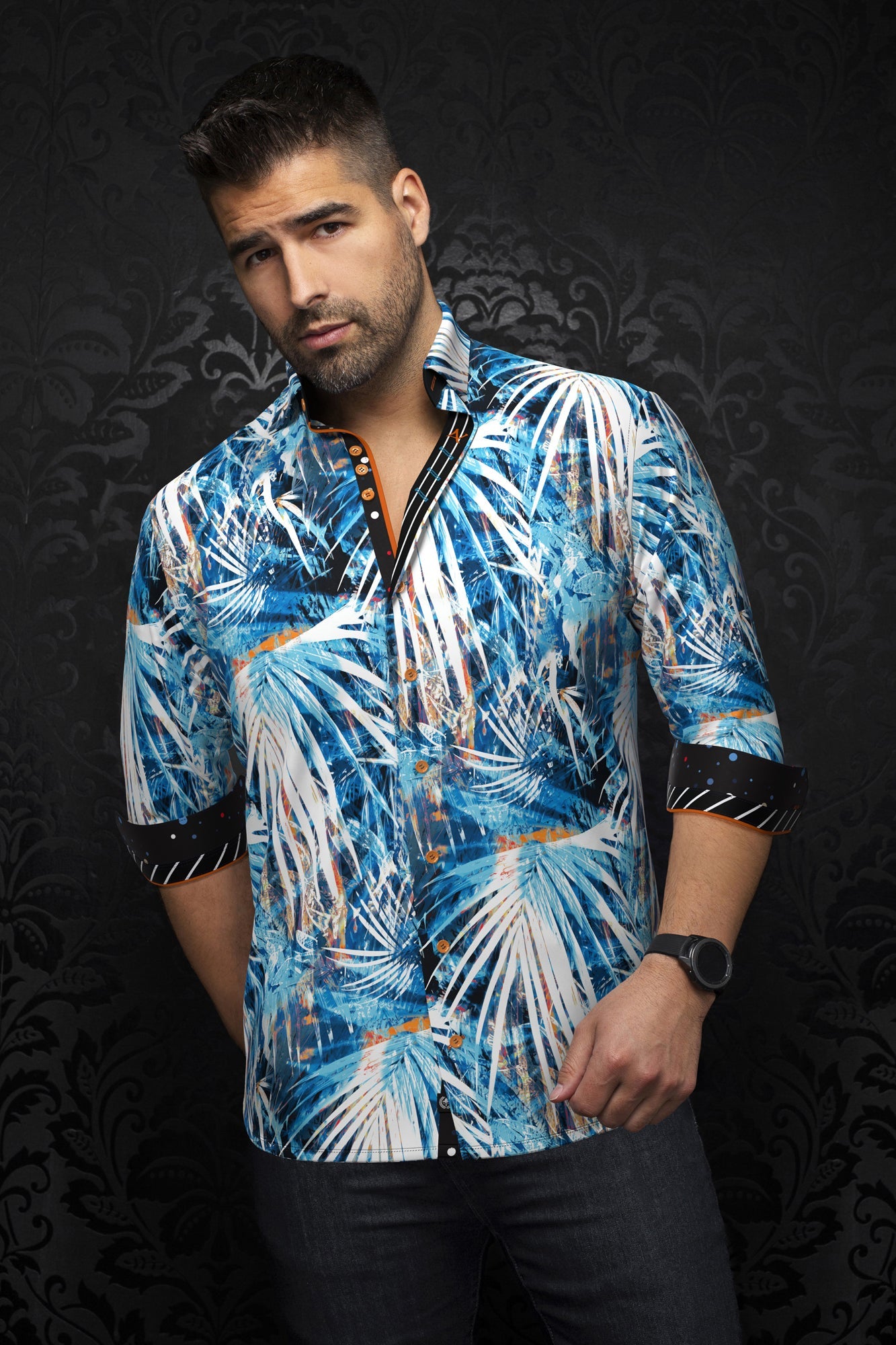 Knit long sleeve shirt for men by Au Noir | KYLIAN Turquoise | Boutique Vvög, complete inventory of the Au Noir brand