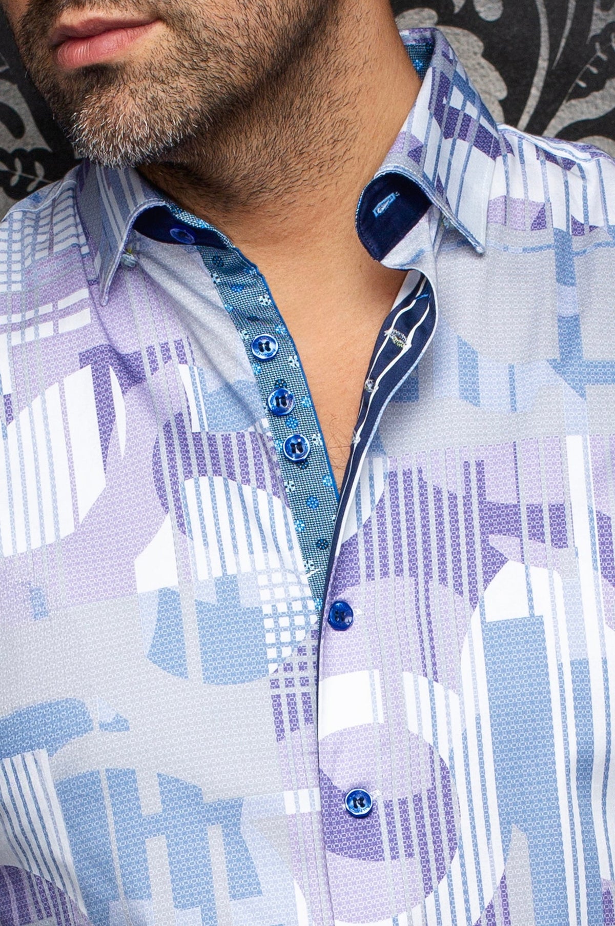 Chemise manches longues en coton extensible pour homme par Au Noir | LAJEDO Lilas | Boutique Vvög, inventaire complet de la marque Au Noir