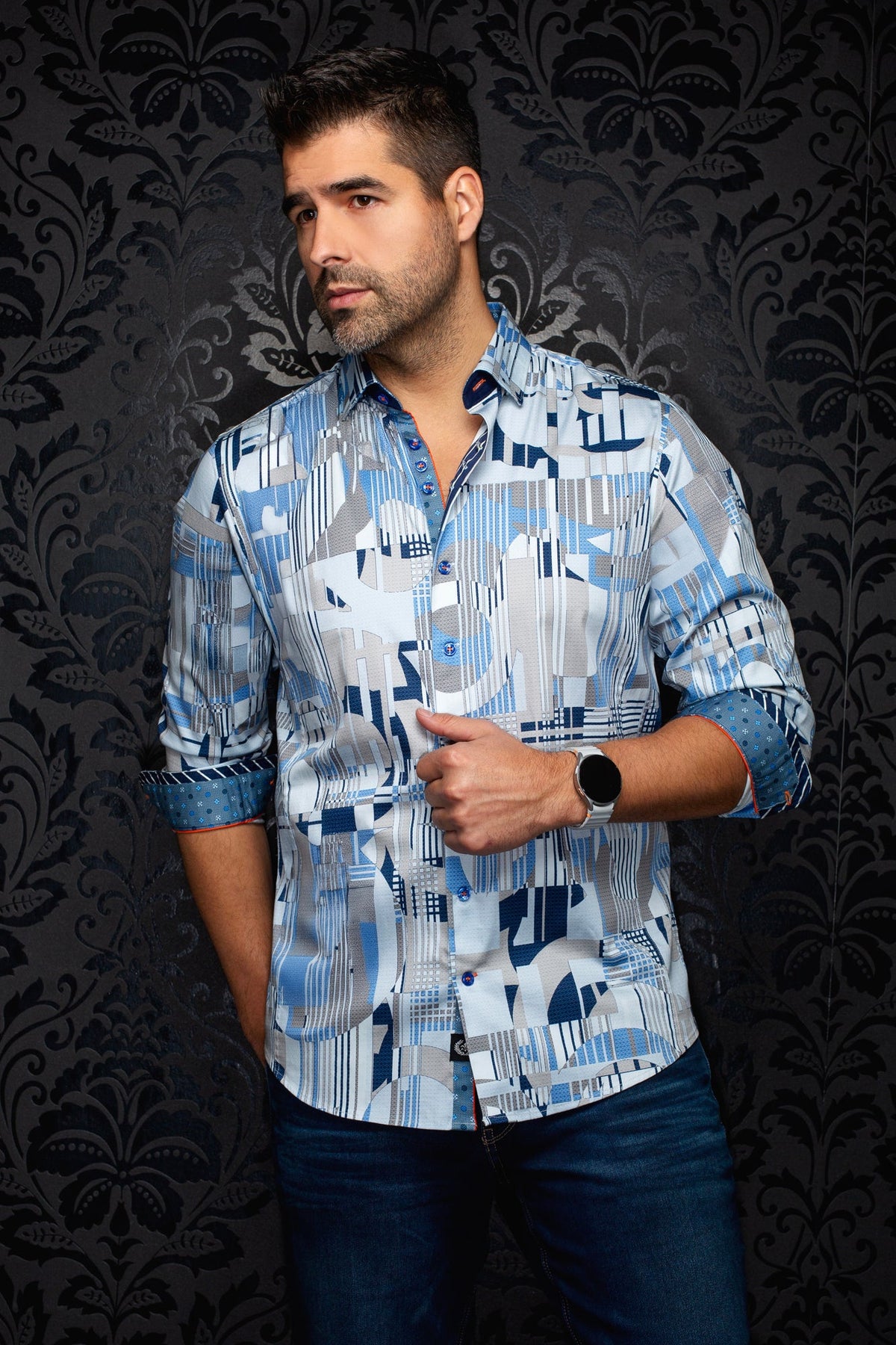Chemise manches longues en coton extensible pour homme par Au Noir | LAJEDO Bleu Pâle | Boutique Vvög, inventaire complet de la marque Au Noir