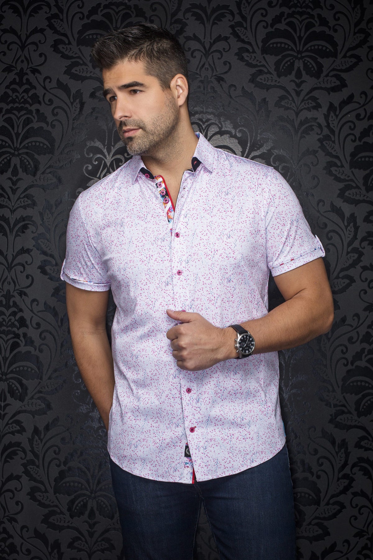 Chemise manches courtes en Knit pour homme par Au Noir | LANDO(SS) Rose | Boutique Vvög, inventaire complet de la marque Au Noir
