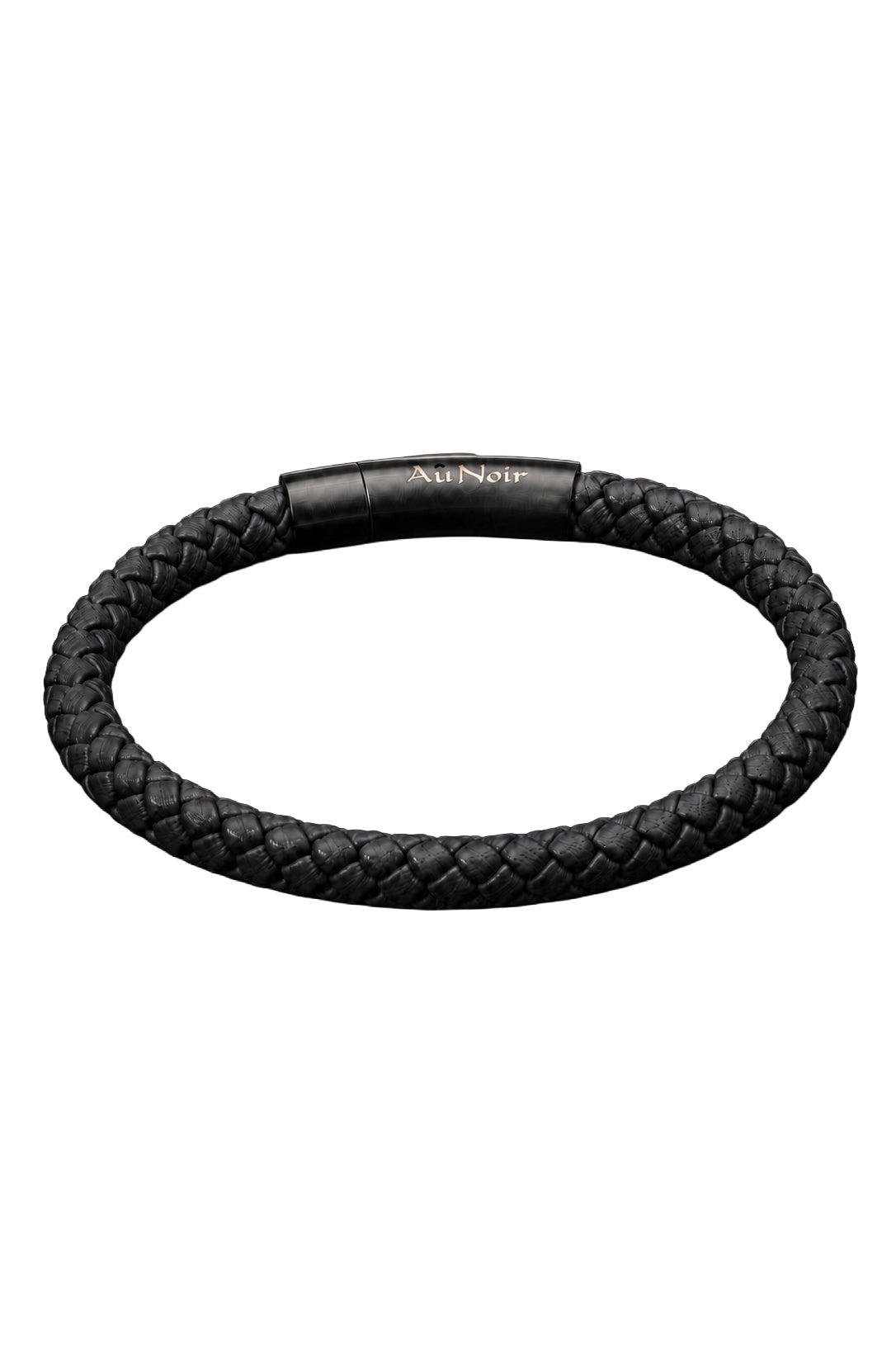 Bracelet noir tressé avec fermoir lisse gravé Au Noir, vue pour homme, vue produit