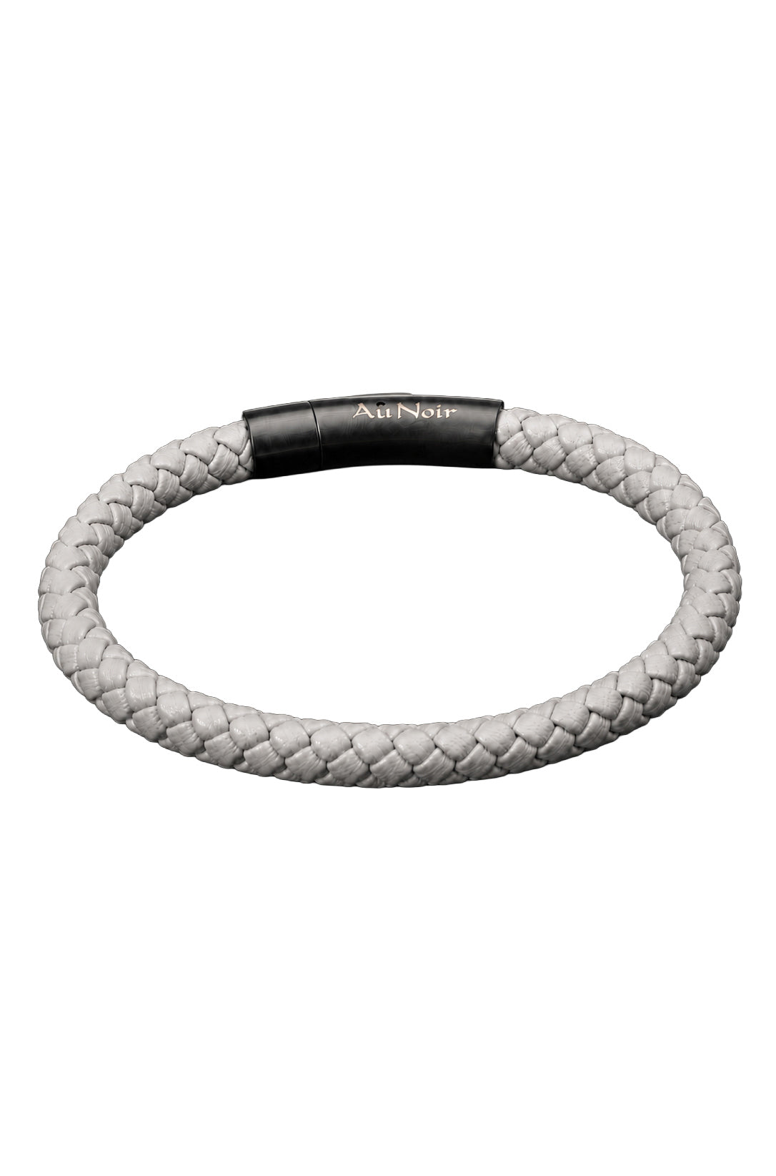 Bracelet tressé gris pâle avec fermoir noir et logo Au Noir, vue produit pour homme, vue produit