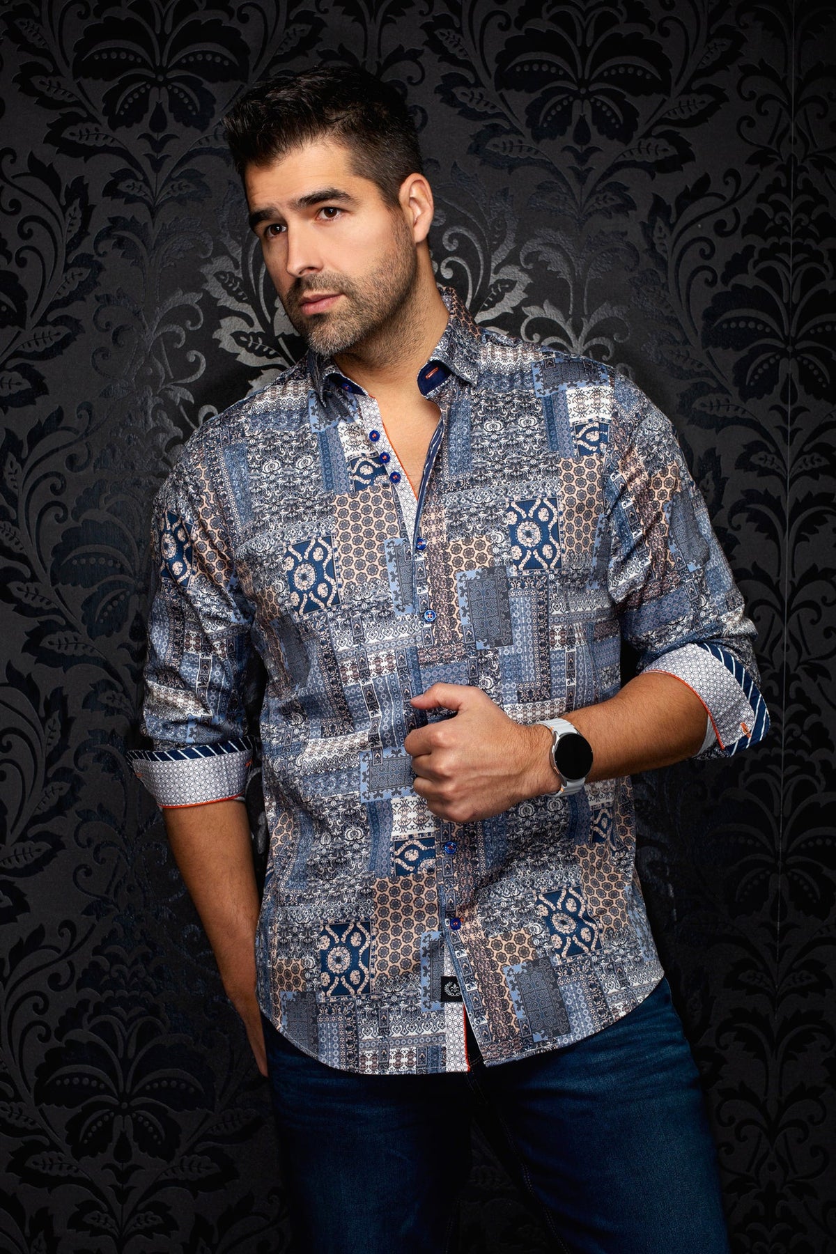 Chemise manches longues en coton extensible pour homme par Au Noir | LISBON Crème | Boutique Vvög, inventaire complet de la marque Au Noir