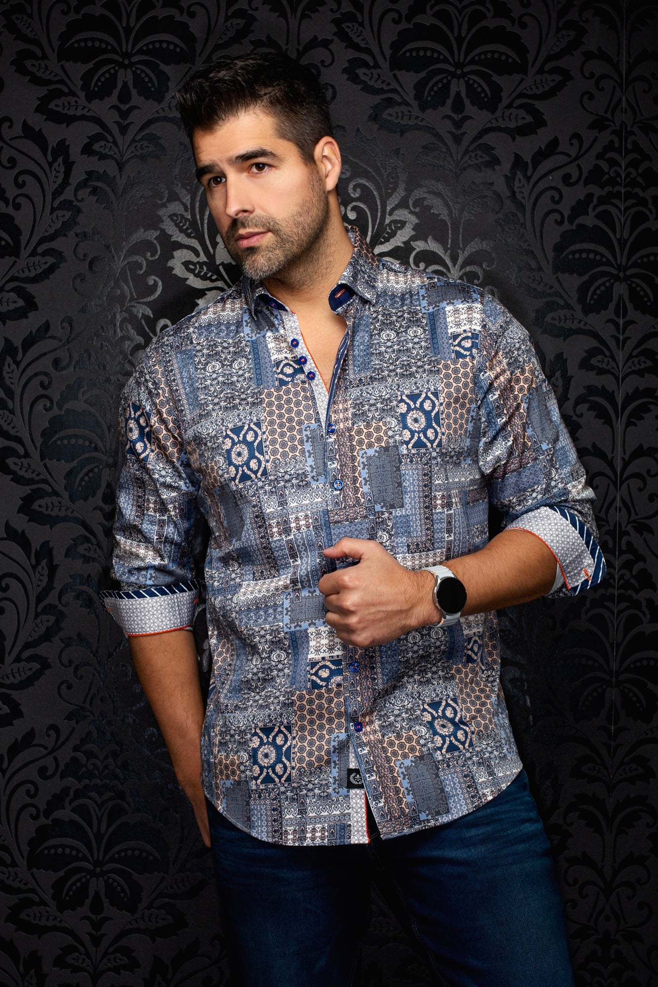 Chemise manches longues en coton extensible pour homme par Au Noir | LISBON Crème | Boutique Vvög, inventaire complet de la marque Au Noir