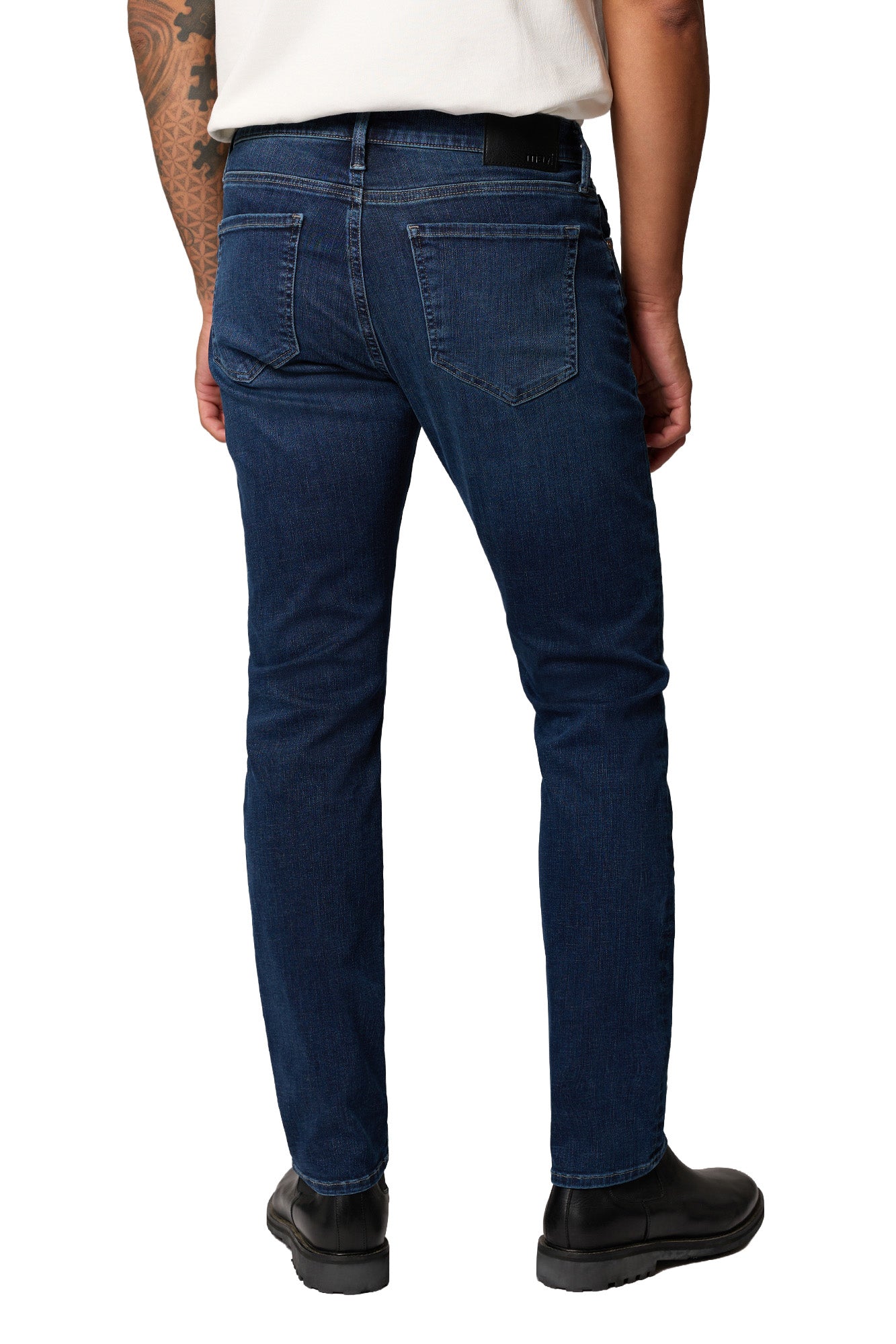 Mavi Jeans men's dark blue washed straight-leg jeans with patch pockets and belt loops shown from the back