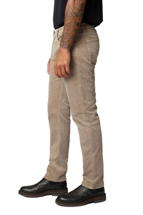 Mavi Jeans men's beige corduroy straight-leg jeans showing the, side seam, and back pocket, side view