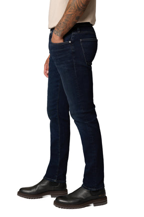 Mavi Jeans men's dark indigo straight-leg jeans showing front pocket, back patch pocket, shape, side view