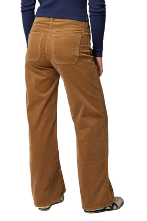 Mavi Jeans women's brown corduroy wide-leg jeans with patch pockets and belt loops shown from the back