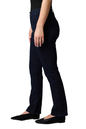 Mavi Jeans women's dark indigo bootcut jeans with front pocket, back pocket, and full-length hem shown from the side