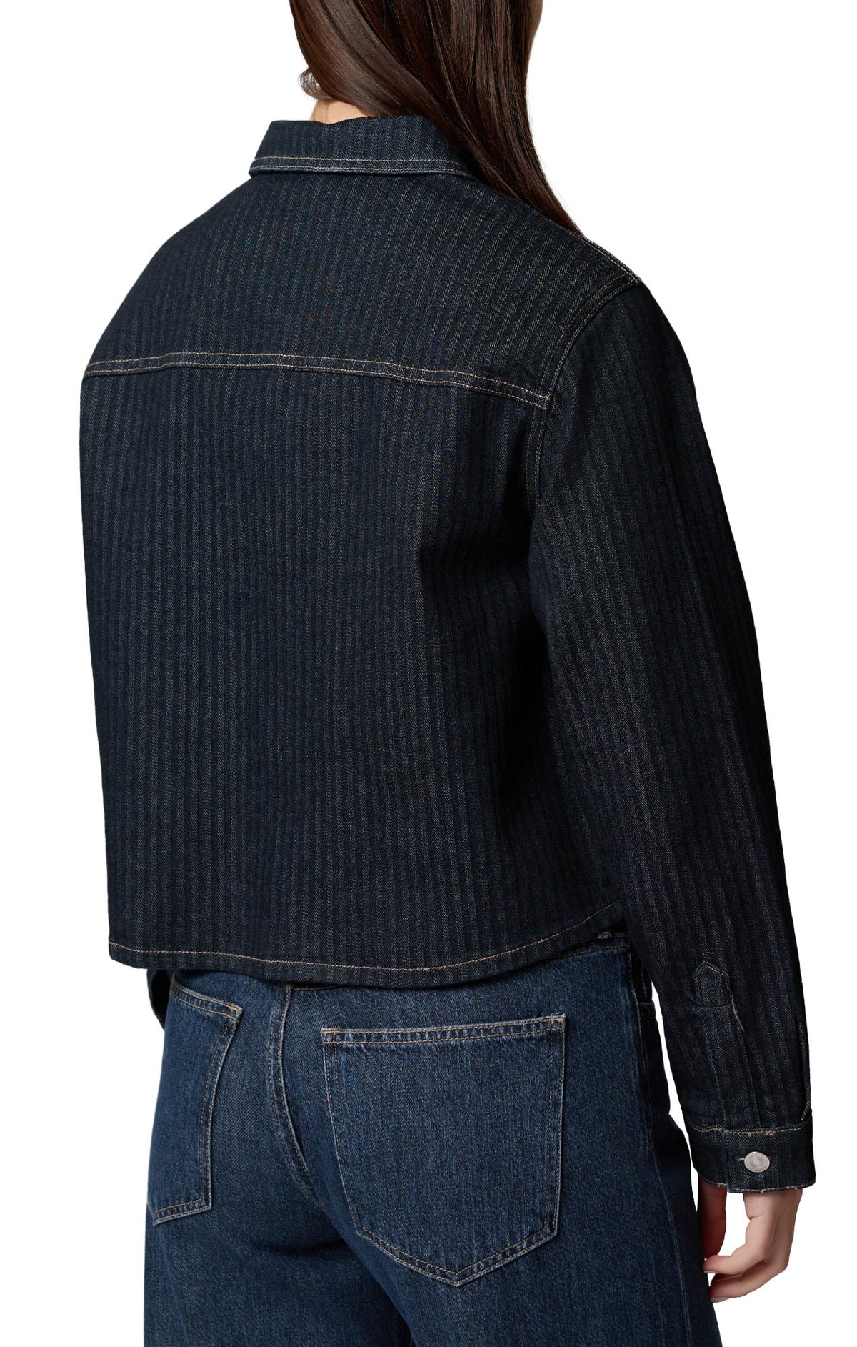 Blouse manches longues en denim indigo foncé avec empiècement et surpiqûres pour femme par Mavi Jeans, vue de dos
