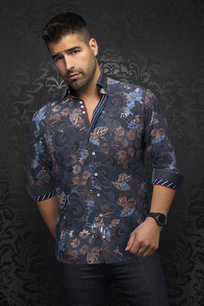 Chemise manches longues pour homme par Au Noir | MACHADO Marine Rouille | Boutique Vvög, inventaire complet de la marque Au Noir