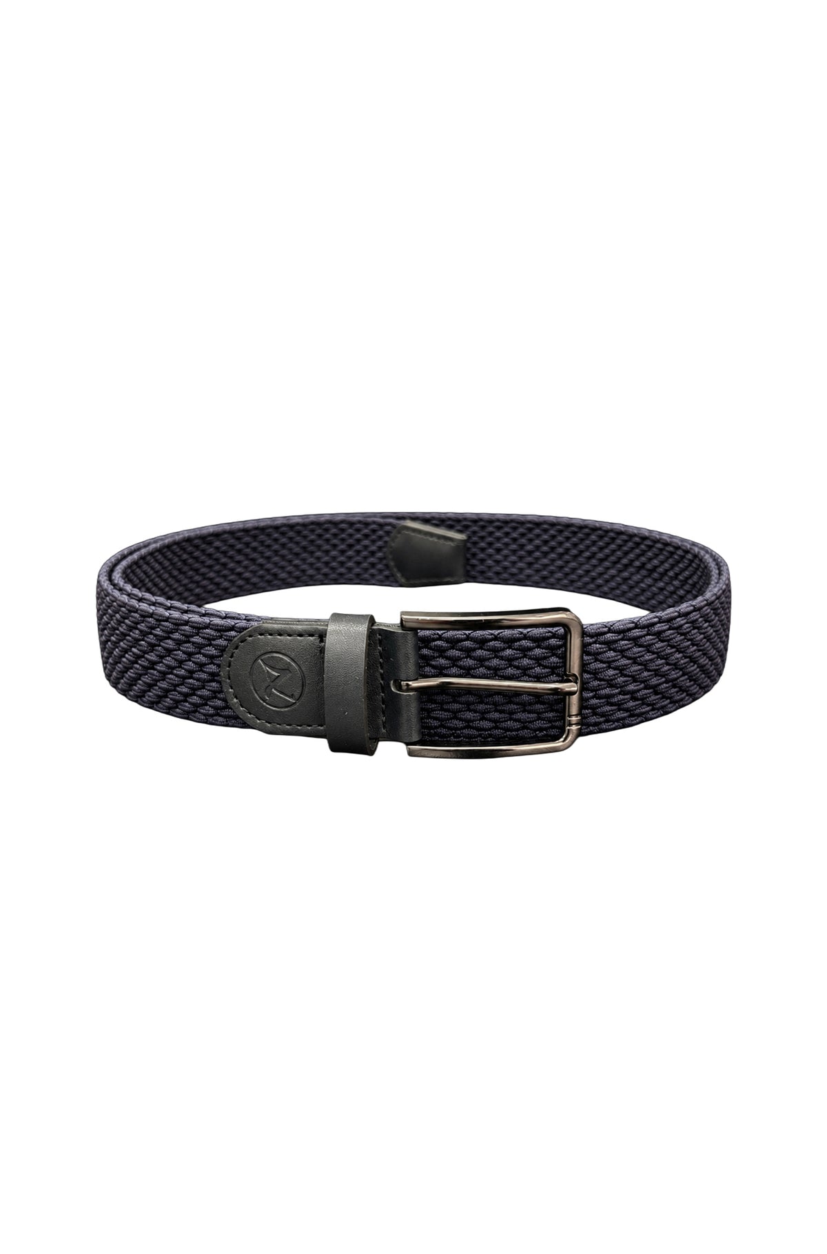 Ceinture tressée bleu marine avec boucle rectangulaire noire pour homme par Au Noir, vue produit