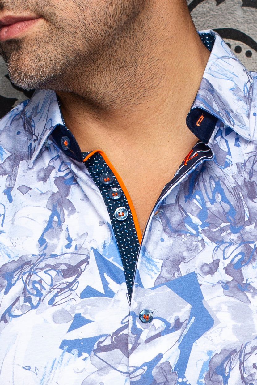 Chemise manches courtes en Knit extensible pour homme par Au Noir | MARBELLA (SS) Bleu | Boutique Vvög, inventaire complet de la marque Au Noir