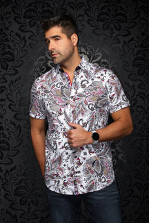 Chemise manches courtes en Knit extensible pour homme par Au Noir | MATALA (SS) Blanc Multi | Boutique Vvög, inventaire complet de la marque Au Noir