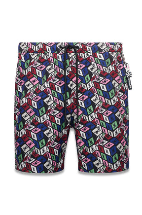 Short maillot noir multicolore avec taille à cordon et étiquette latérale pour homme par Psycho Bunny, vue de face