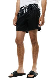 Short maillot de bain noir avec cordon blanc, motif lapin dégradé et étiquette côté pour homme par Psycho Bunny, vue de face