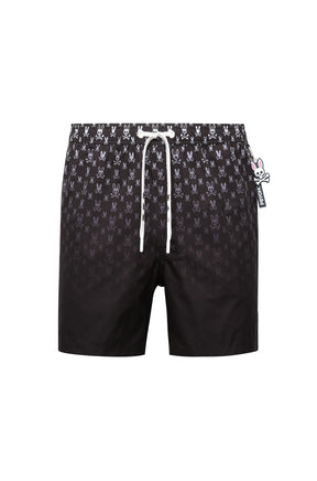 Short maillot de bain noir avec cordon blanc et motif lapin tête de mort pour homme par Psycho Bunny, vue isolée de face