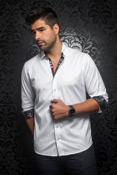 Chemise manches longues fabriquée au Canada par Au Noir - MC QUEEN white black - Boutique Vvög, vêtements mode pour hommes