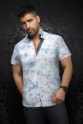 Knit short sleeve shirt for men by Au Noir | MELILLA(SS) Rose Multi | Boutique Vvög, complete inventory of the Au Noir brand