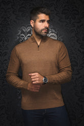 Chandail manches longues zip 1/4 en laine mérino pour homme par Au Noir | MESTA_QZ Chameau | Boutique Vvög, inventaire complet de la marque Au Noir