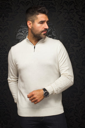 Chandail zip 1/4 en laine mérino pour homme par Au Noir | MESTA Crème | Boutique Vvög, inventaire complet de la marque Au Noir
