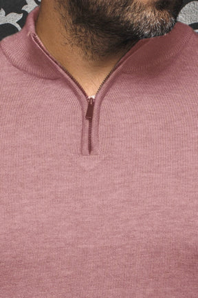 Chandail zip 1/4 en laine mérino pour homme par Au Noir | MESTA Bois De Rose | Boutique Vvög, inventaire complet de la marque Au Noir