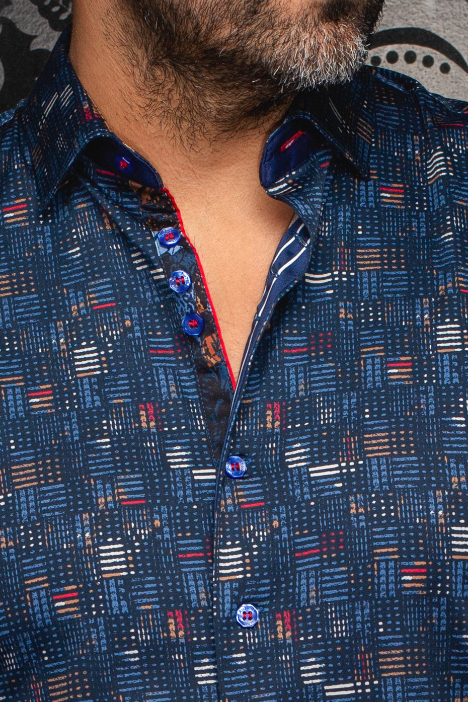 Chemise manches longues pour homme par Au Noir | METROPOLIS Marine Rouge | Boutique Vvög, inventaire complet de la marque Au Noir
