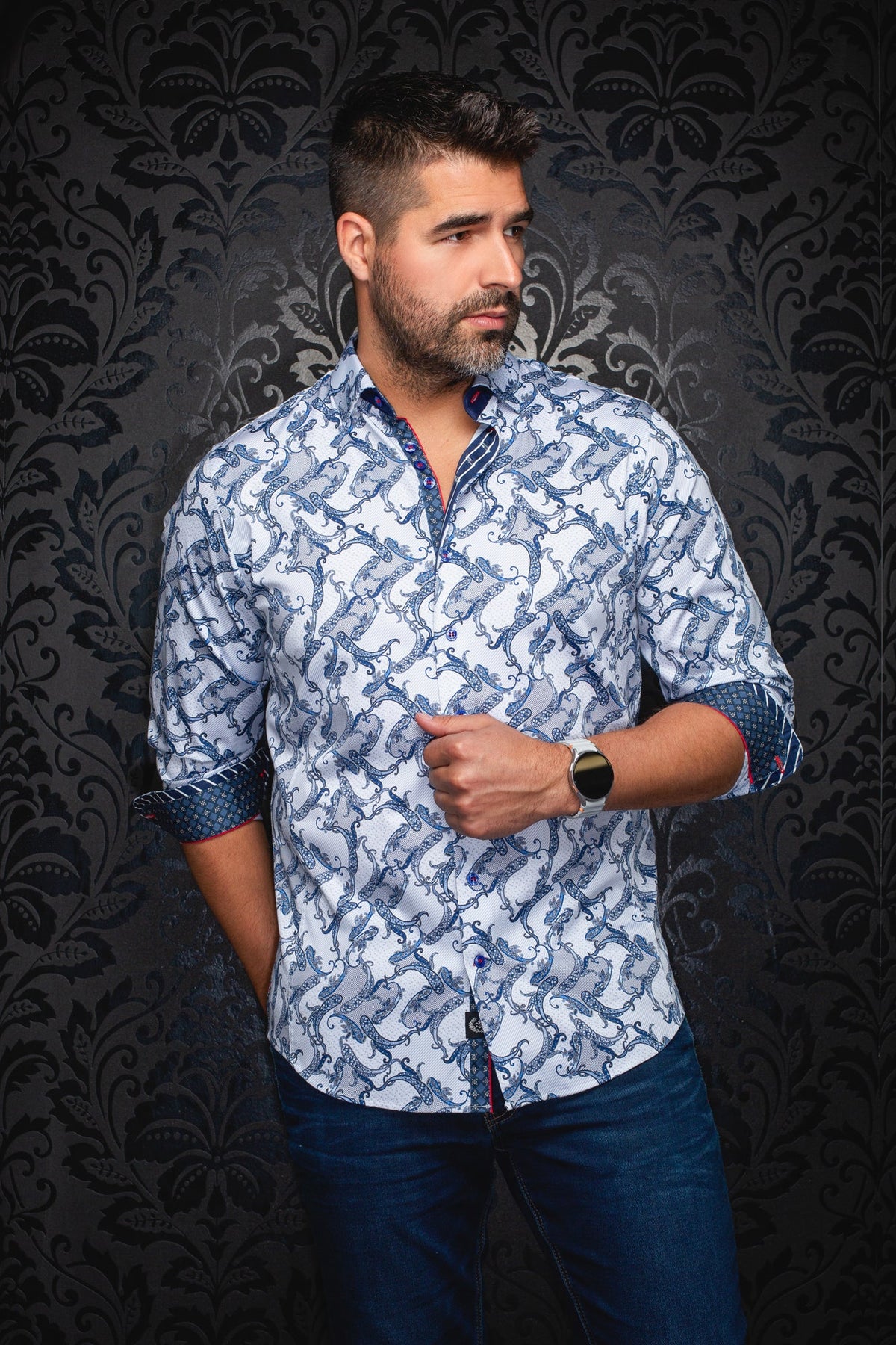 Chemise manches longues pour homme par Au Noir | MIRAGE Bleu | Boutique Vvög, inventaire complet de la marque Au Noir