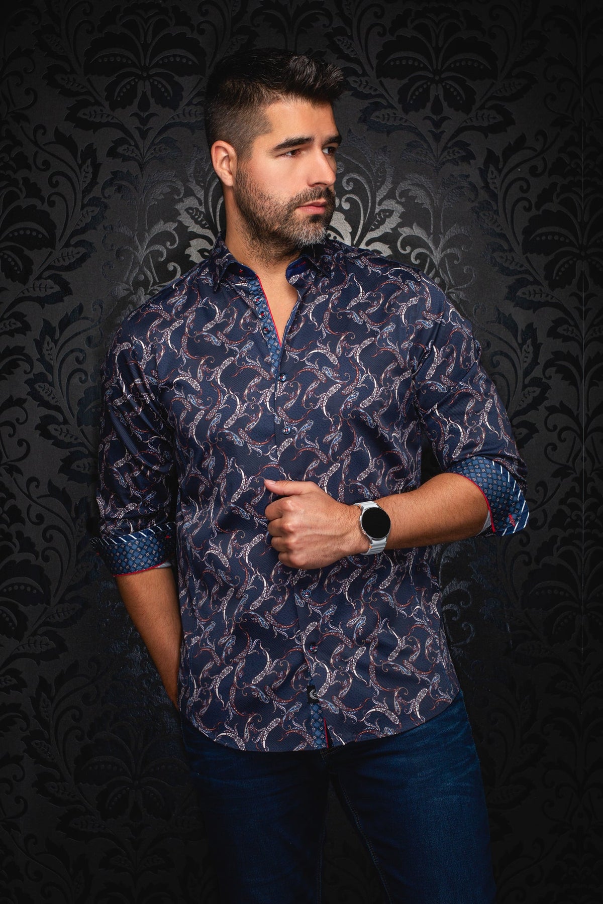 Chemise manches longues pour homme par Au Noir | MIRAGE Marine | Boutique Vvög, inventaire complet de la marque Au Noir
