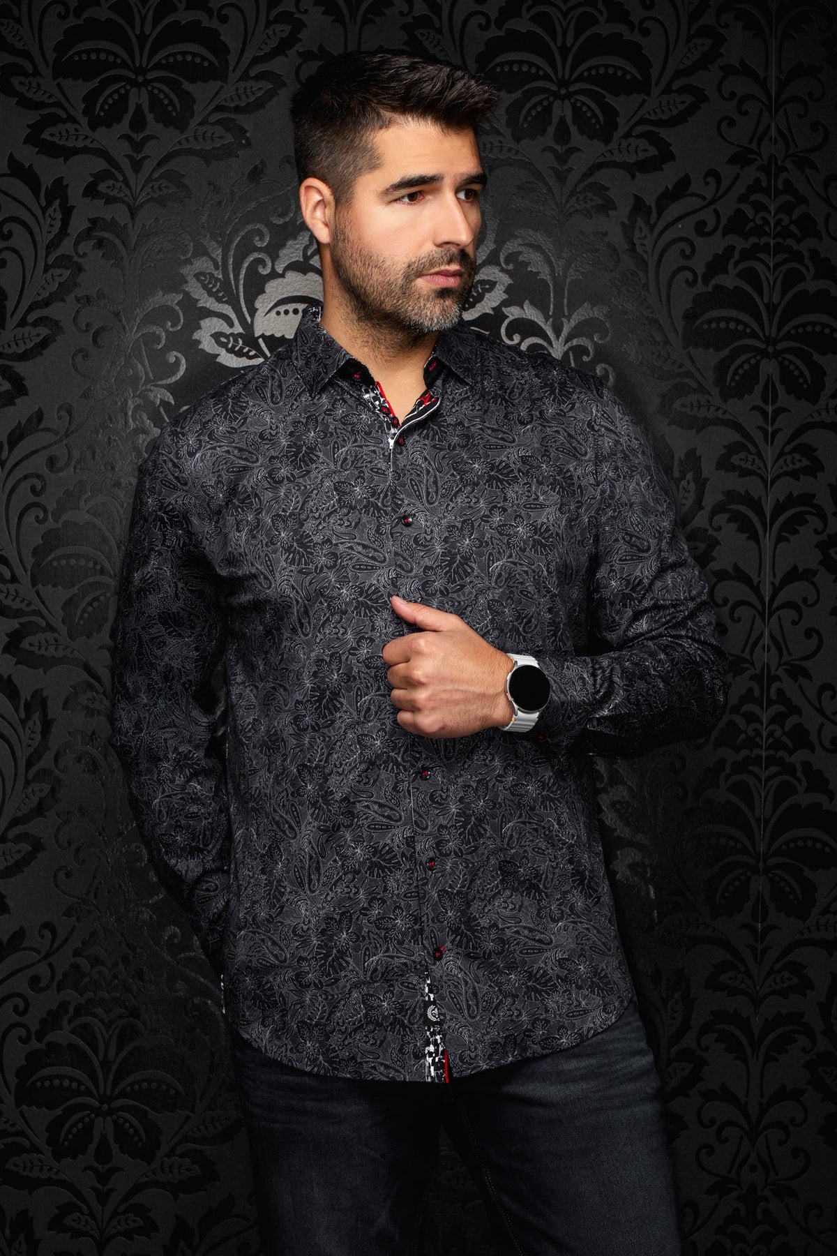 Chemise manches longues en Knit extensible pour homme par Au Noir | MIRA Noir | Boutique Vvög, inventaire complet de la marque Au Noir