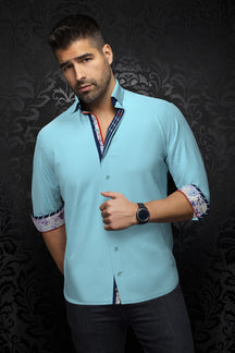 Knit long sleeve shirt for men by Au Noir | MIRON Dark Turquoise | Boutique Vvög, complete inventory of the Au Noir brand