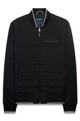 Veste coupe-vent mi-saison noire zippé à devant matelassé, col, poignets, vue produit pour homme par Psycho Bunny